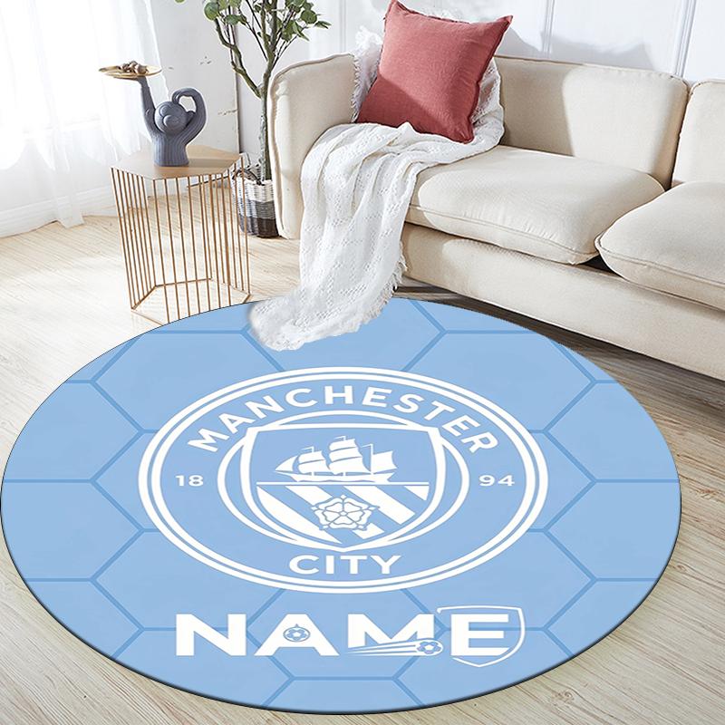 Custom Name,Man City pattern round rug,Carpet Rug for Living Room Bedroom Playroom ,Non-slip Floor Mat,Holiday Gifts and Birthday Gifts.