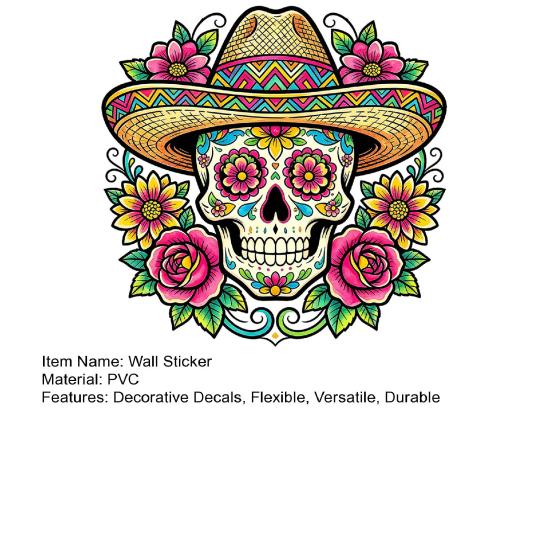 Dia De Los Muertos Window Clings Flower Skull Wall Sticker, Day of The Dead Decorative Mexican Style Festival Ornaments Decals, Waterproof PVC