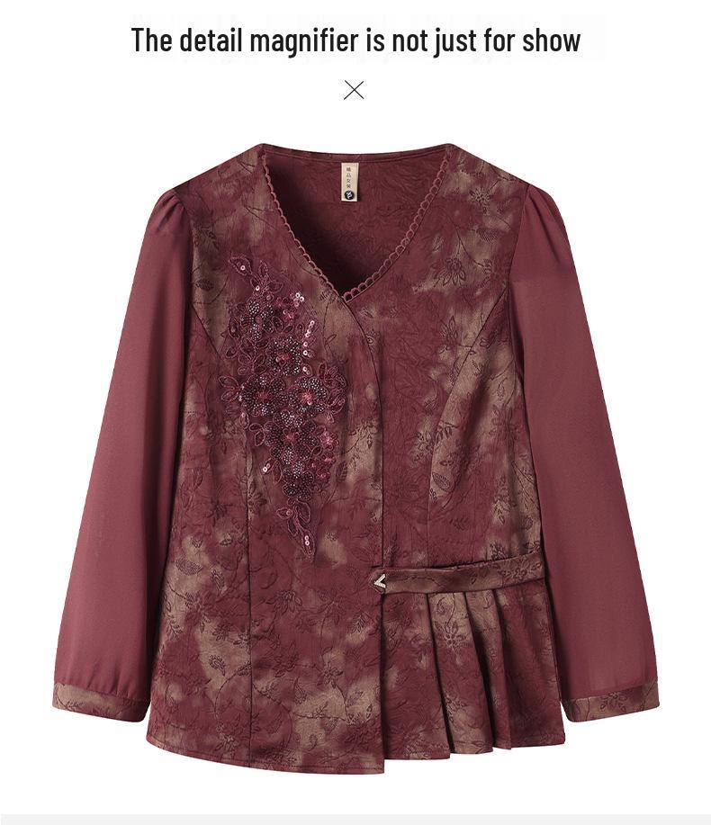 Spring Fashion Stylish Printed Shirt for Middle-Aged Women, 50+, with Five-Point Sleeves - Perfect for Spring and Summer.