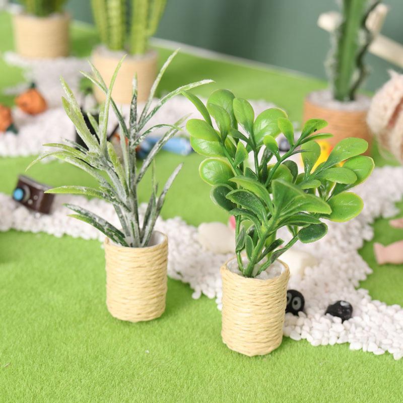1:12 Dollhouse Mini Orange Tree Snow Conifers Moonflower Leafy Plant Potted Green Potted Plants Bucket Flower Home Garden Decor