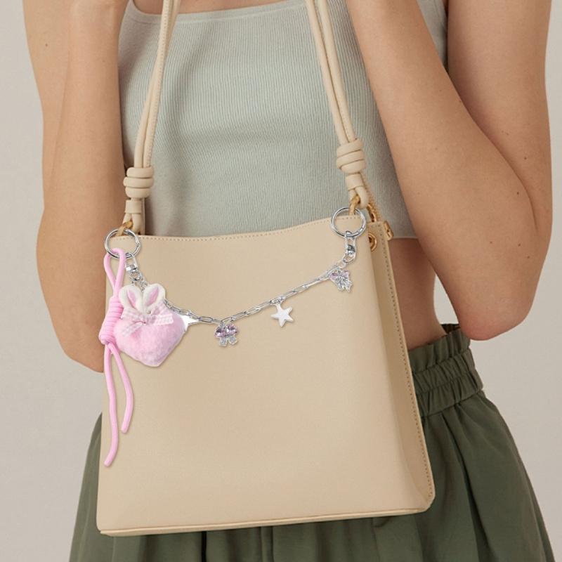Fashion Bows Keyring Creative Car Key Chain Plush Pompoms Keychain Heart Keyrings Bag Pendant Ornaments Bag Charm
