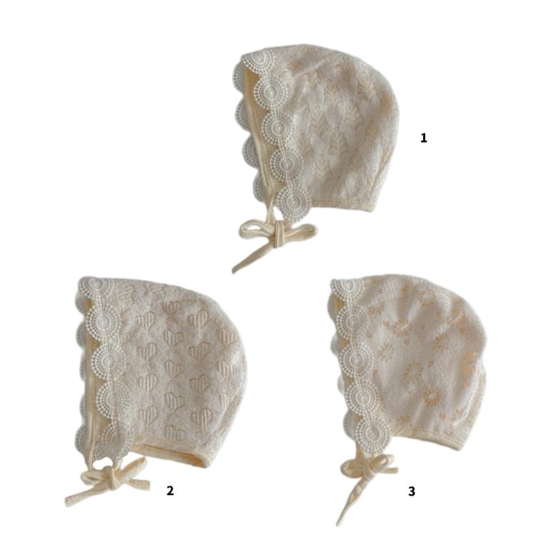 Delicate Lace Hat Newborns Bonnet, Soft and Cotton Fetal Caps for Infant Girls Breathable Early Fall Headwear 0-3 Years