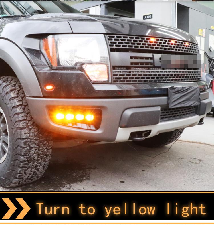 

Светодиодные дневные ходовые огни DRL для Ford Raptor SVT F150 2009 2010 2011 2012 2013 2014 с указателем поворота, желтые противотуманные фары белый/жёлтый