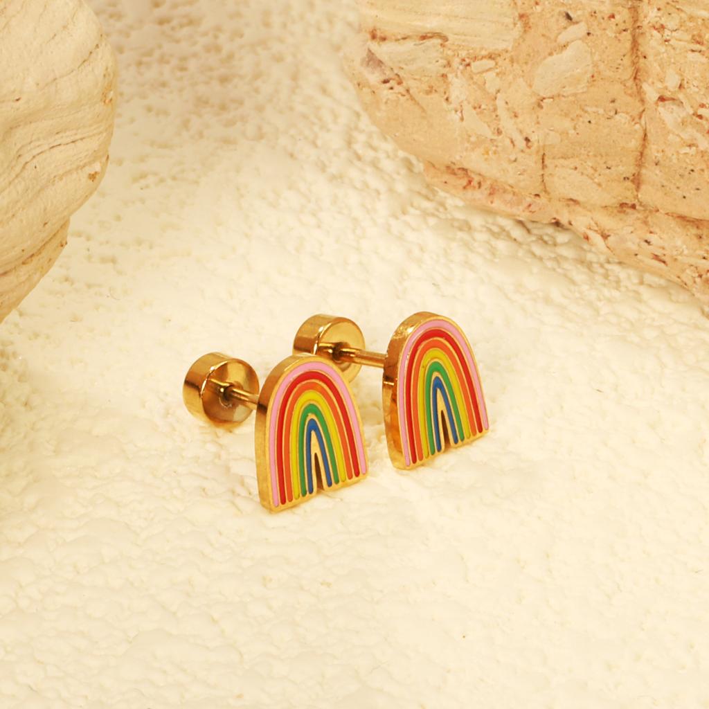 2026 Screw Stud Earrings, European and American Ins Sweet and Cute Bow Rainbow Earrings Earrings for Women