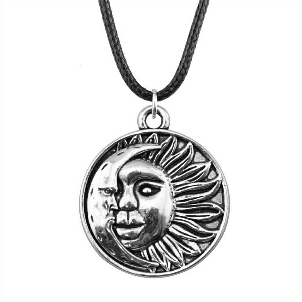 Star Pendant Necklace Vintage Minimalist Moon Sun Charms Cosmic Jewelry With 45cm Leather Chain