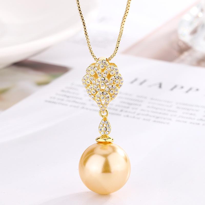 New Huabi Jewelry Copper Bottom Gold Plated Inlaid Gold Pearl Fashion Temperament Suit Female 14mm