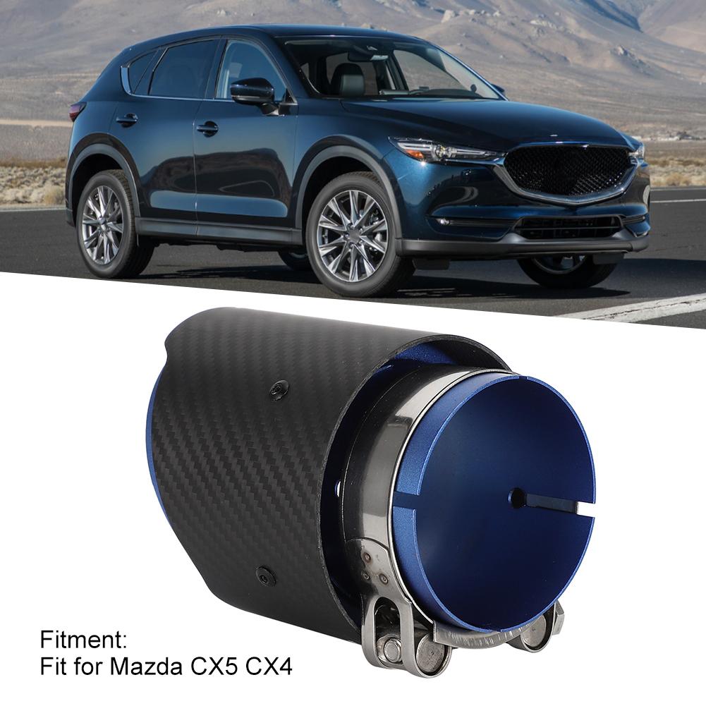 Fibra de Carbono Entrada 80mm Salida 101mm Cola Garganta Lados Rectos Mate Punta de Tubo de Escape Apto para Mazda CX5 CX4(azul )