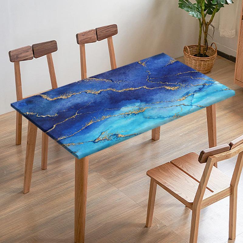 Black White Imitation Marble Texture Tablecloth Digital Printed Fabric Table Cover Restaurant Dining Table Edge