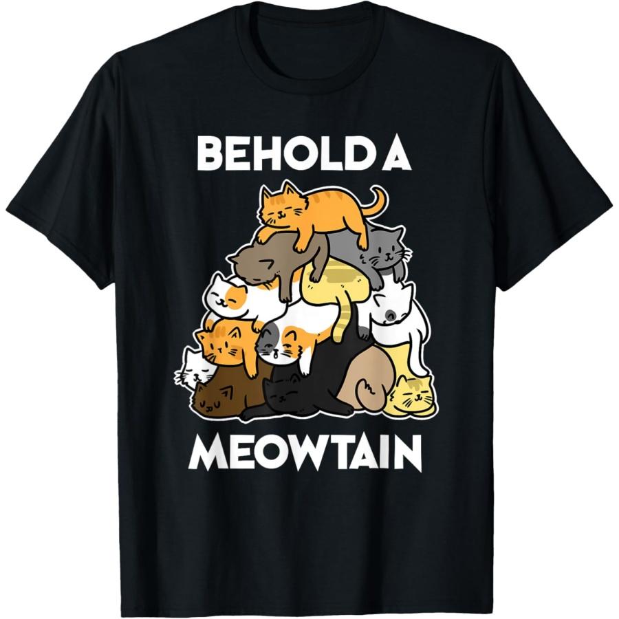 Funny Cat T-Shirt Behold A Meowtain Cat Mountain T-Shirt T-Shirt S