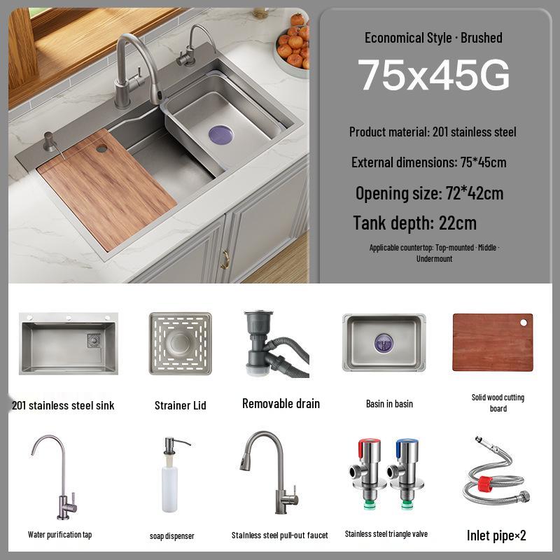 Black Nano 304 Stainless Steel Kitchen Sink: Large Single Bowl Vegetable Washing Basin