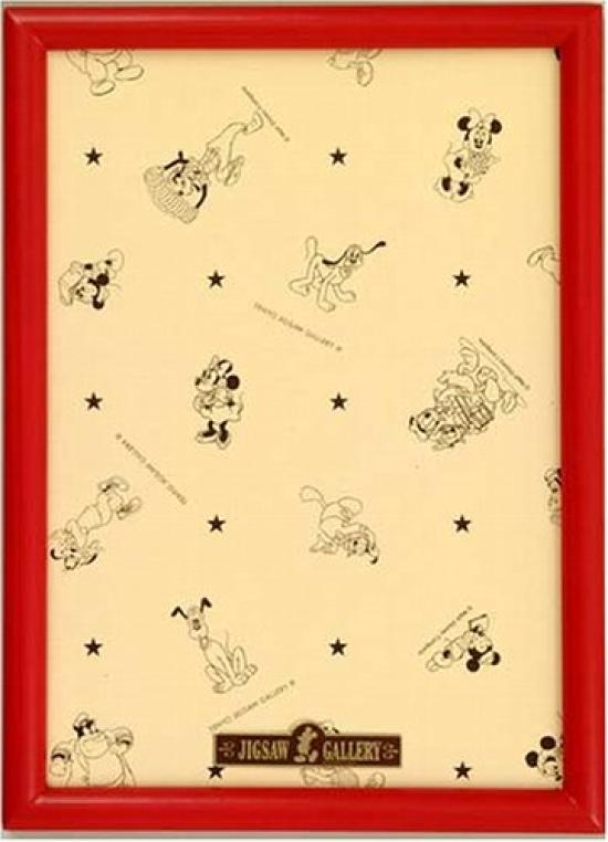 Tenyo [Made in Japan] Wooden Puzzle Frame, Disney-Exclusive Panel, 200-Piece Set, Red (22.5x32cm), Mickey Emblem Plate, Hanging Cord Included