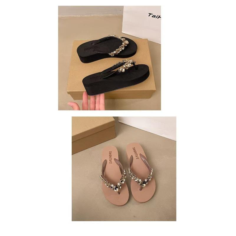 Summer Shoes Women Flip Flops Soft Comfortable Women Beach Slippers Wedge Heel Black Beige