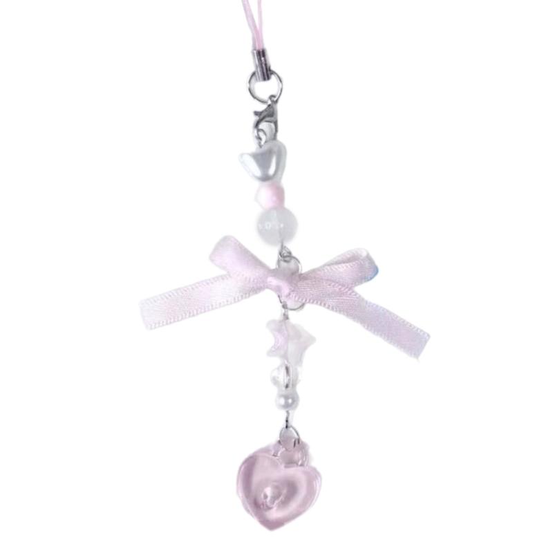 Ручная работа бант телефонная цепочка кулон сердце брелок роза цветок подвеска телефон шнурок ремешки акриловый брелок сумка украшение