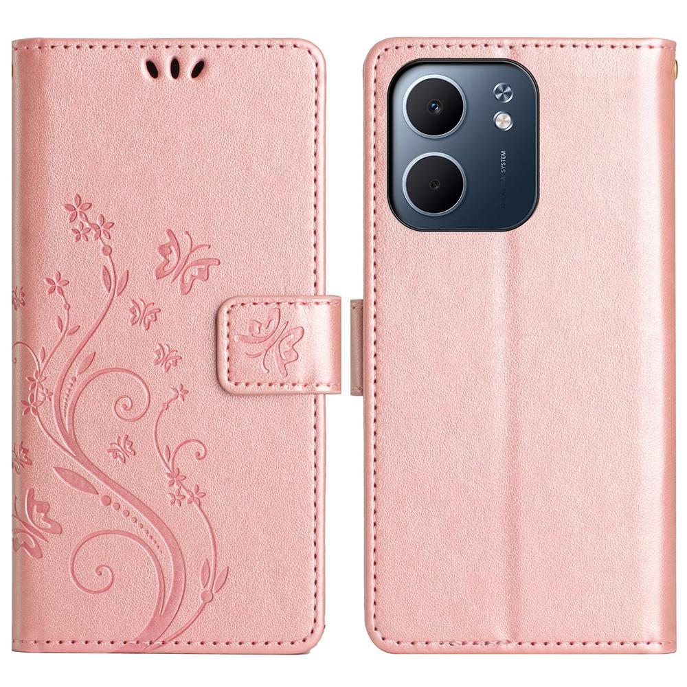 For Oppo A5x 4G Leather Wallet Case Butterfly Flower Imprint Phone Cover with Strap