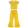 Kids Boys Girls Stage Performance Set Short Sleeve Round Neck Shiny Sequins Solid Color T-Shirt with Elastic Waistband Flared Pants