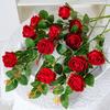 Artificial Rose Flower 3 Heads Full Blooming Fake Silk Roses Bouquet with Stem for DIY Vase Home Wedding Party Centerpiece