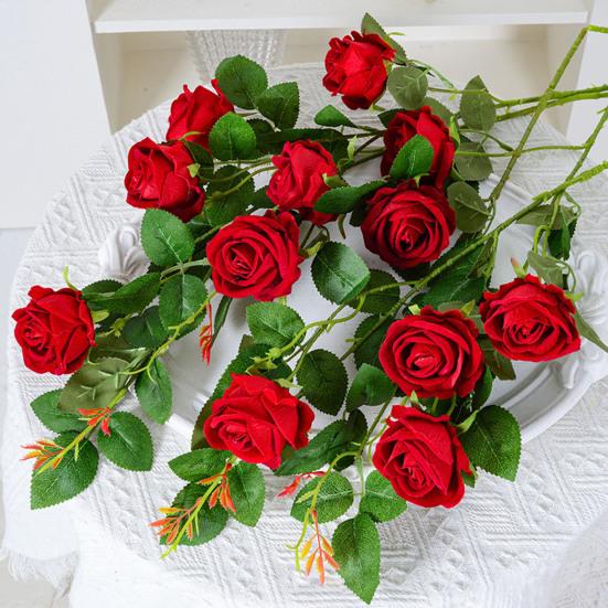 Artificial Rose Flower 3 Heads Full Blooming Fake Silk Roses Bouquet with Stem for DIY Vase Home Wedding Party Centerpiece