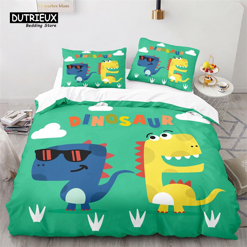 Desene animate dinozaur pilotă capac drăguț animal lenjerie de pat set twin pentru copii băieți fete decor microfibră pilotă capac cu fețe de pernă