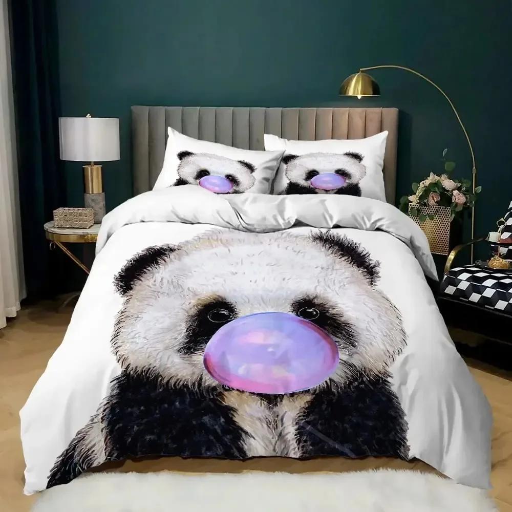 Cute Cartoon Panda Stars Comfortable Duvet Quilt Cover Pillowcase Bedding Set Children Bedroom Decoration Home Textile