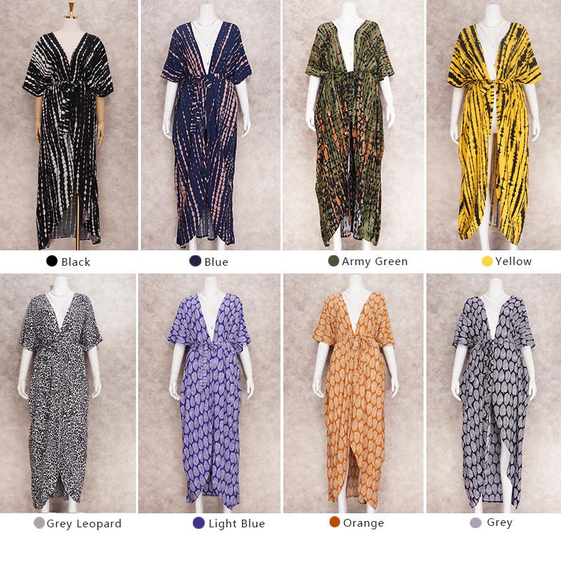 2022 Bikini Cover-ups Black Retro Striped Self Belted Plus Size WomenSummer Kimono Dress Beach Wear Swim Suit Cover Up Q1225