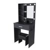 Small Vanity Table with Mirror and Adjustable LED Lighting, Socket, Hair Dryer Holder & Padded Stool - with Drawers and Shelf, Black, W60/H131.5/D38cm