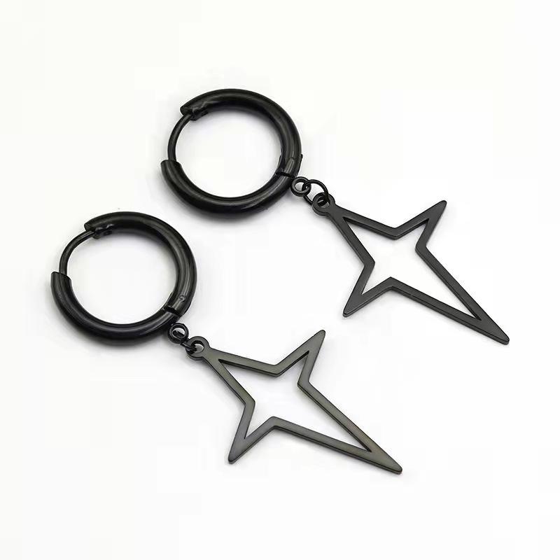 New Fashion Silver Color Pentagram Earrings for Women Charm Hollow Five-pointed Star Stainless Steel Dangle Earrings Jewelry