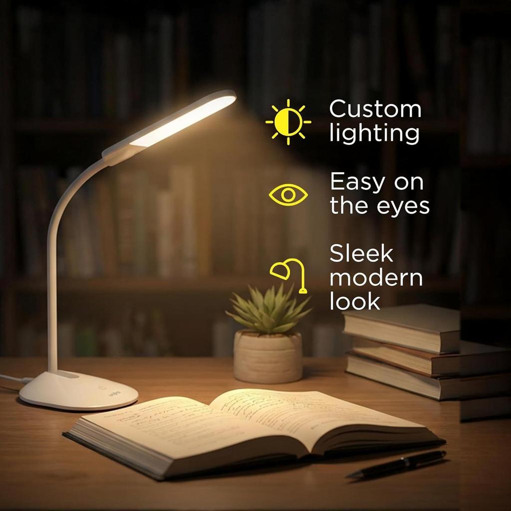 6W LED Table Lamp, with 3 Grade Dimming, Flexible Gooseneck Design, LED Portable Desk Lamp for Study, 3 in 1 Color Changing