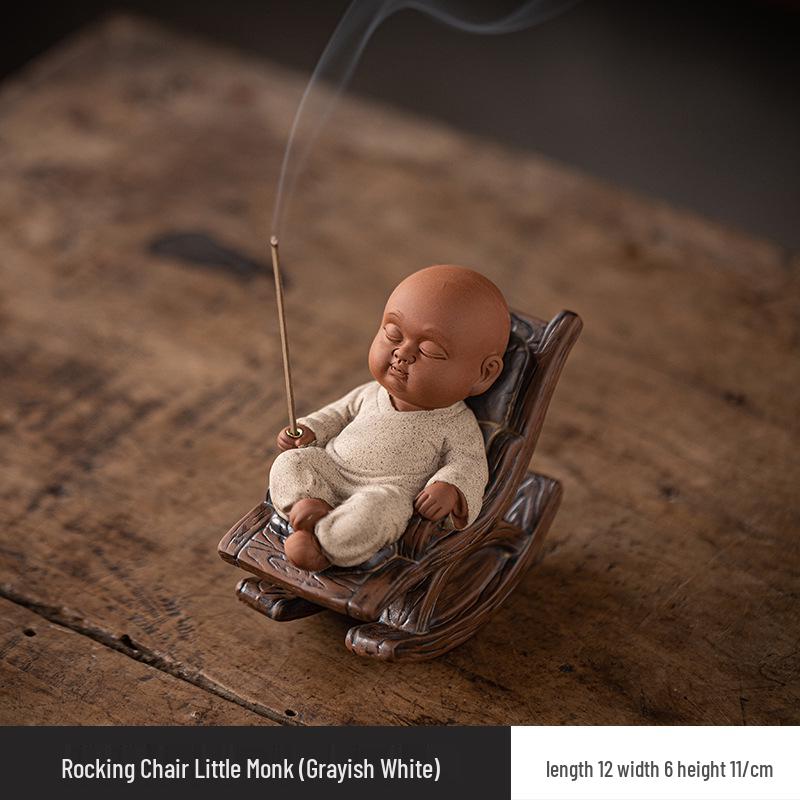 Charming Zen Buddha Tea Pet Ornament with Rocking Chair Incense Burner for Tea Table Accessories