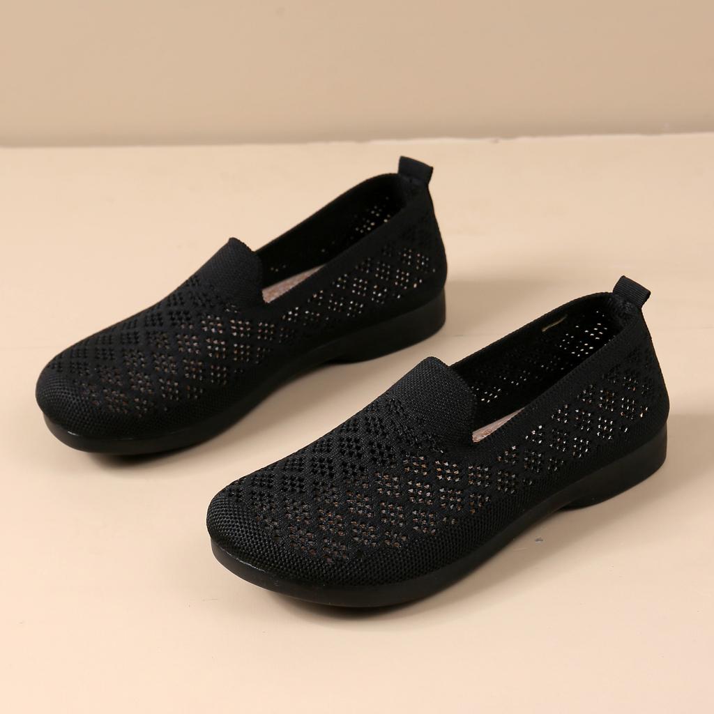 Summer new soft-soled soft-faced fashion casual mesh fly-woven breathable Doudou shoes hollow shallow mouth flat-soled single shoes women