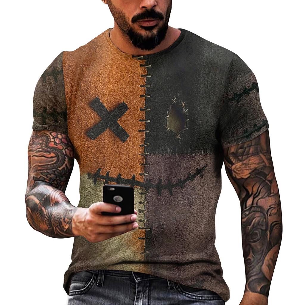 Halloween T Shirt Men's Casual Round Neck Blood Splatter Pattern Tops Horror Bloody Printed Short Sleeve Tops