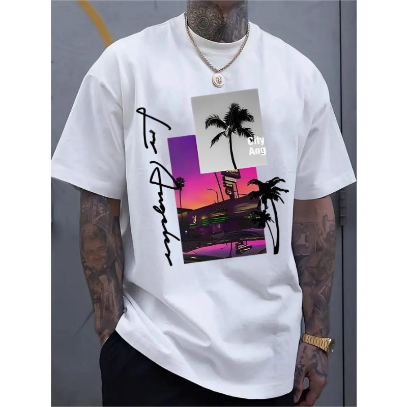 Men's Fashionable Round Neck T-shirt, Versatile Short Sleeves