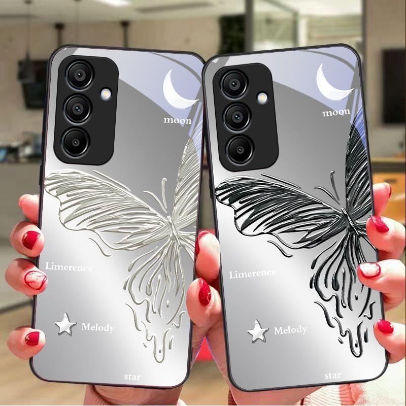 Metallic Butterfly Für Samsung Galaxy A15 5G 54 4G 51 50 24 35 90 71 12 51 53 52S 80 22 34 Schwarz Gehärtetes Glas Handyhülle