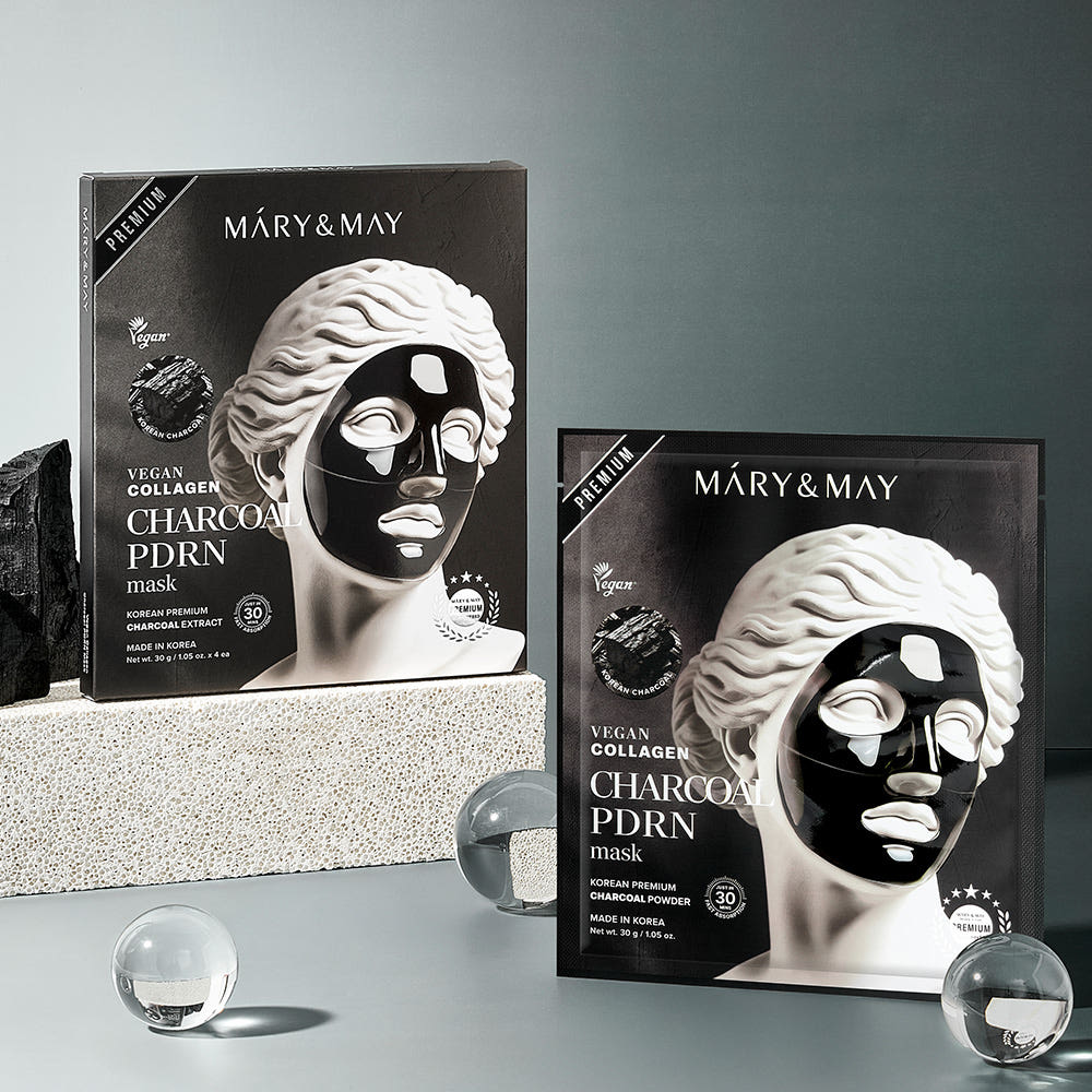 MARY&MAY Vegan Collagen Charcoal PDRN Gel Mask 4 Sheets Pore Firming Moisturizing Care
