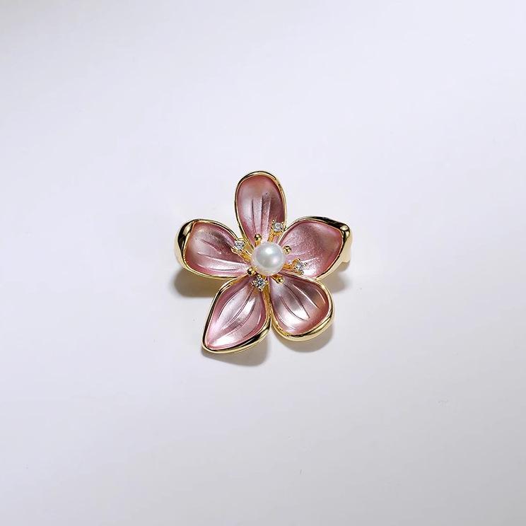 

Простая и элегантная брошь в виде цветка яблони, Изысканная жемчужная брошь высокого класса для женщин, Элегантная брошь-цветок с эмалью розовый