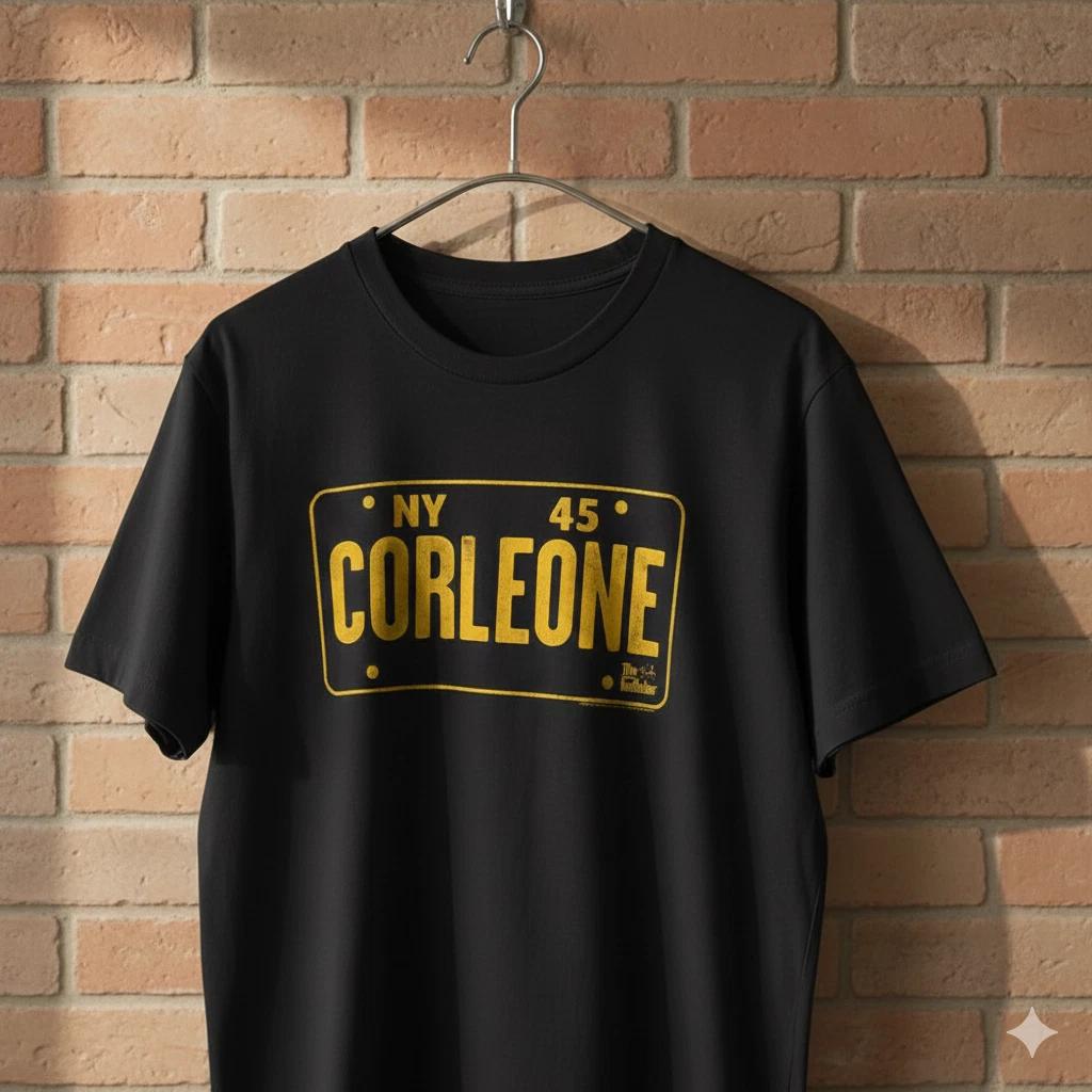 Corleone License Plate T-Shirt Black The Godfather Movie Graphic Tee - T855 L