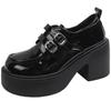Czarne brytyjskie buty na wysokim obcasie i platformie, małe skórzane buty dla kobiet, nowe na jesień, francuskie, wszechstronne, retro, podwyższające