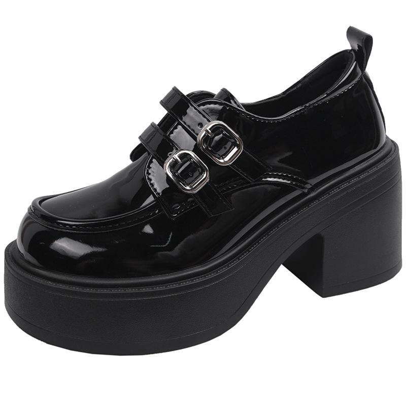 Czarne brytyjskie buty na wysokim obcasie i platformie, małe skórzane buty dla kobiet, nowe na jesień, francuskie, wszechstronne, retro, podwyższające