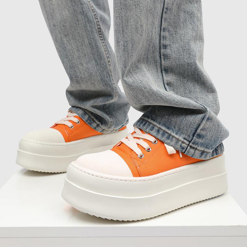 Fashion Youthful And Trendy Men's Casual Solid- Color Canvas Shoes With Lace -Up Thick-Soled Design Comfortable Urban Style Sports Shoes