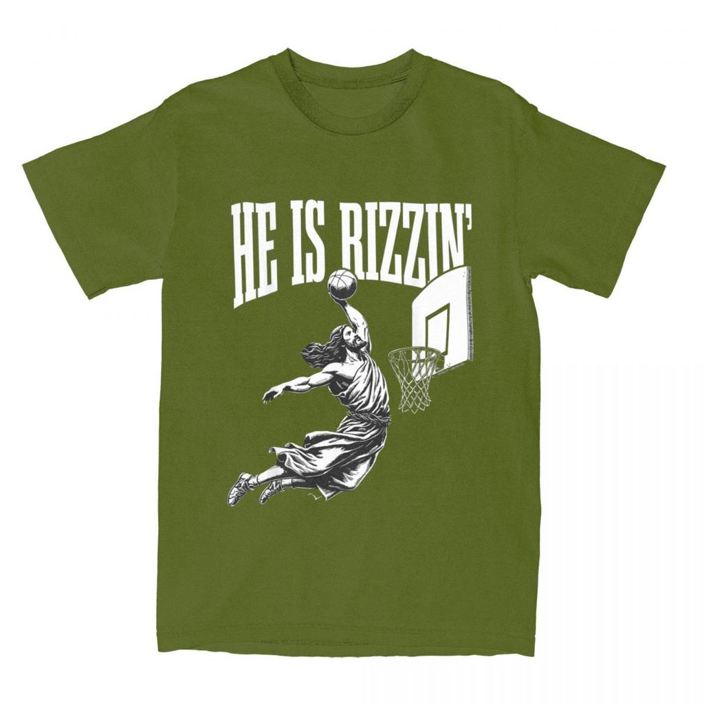 Summer Men Women He Is Rizzin Funny Jesus Basketball Meme T Shirts Easter Christ Faith 100% Cotton Tops T-shirt Tees