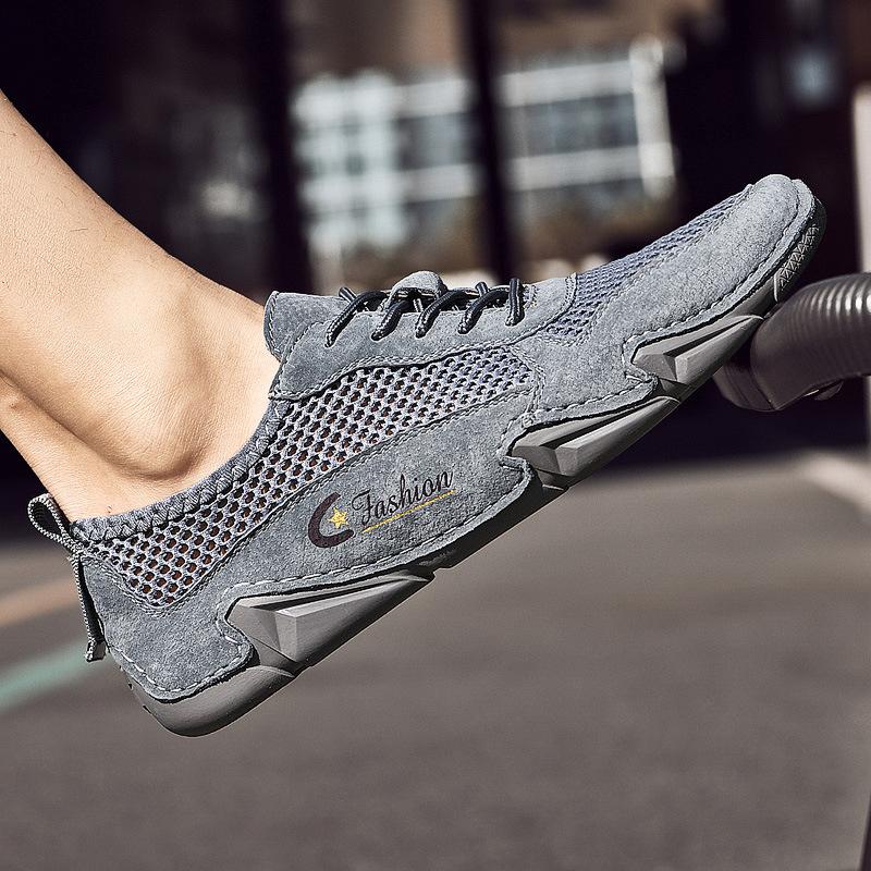 2025 Sommer Herren Lederschuhe Koreanische Version atmungsaktiv Slipper Oktopus Herren Lazy Doudou Schuhe Herren Übergröße