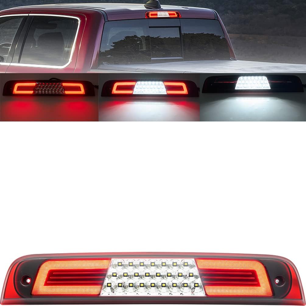 RAM 1500 LED 3Rd Brake Light For 2024 2025 RAM 1500 Rebel HFE Laramie Red Lens Third High Mount Stop Brake Lamps White LED Rear Center Roof