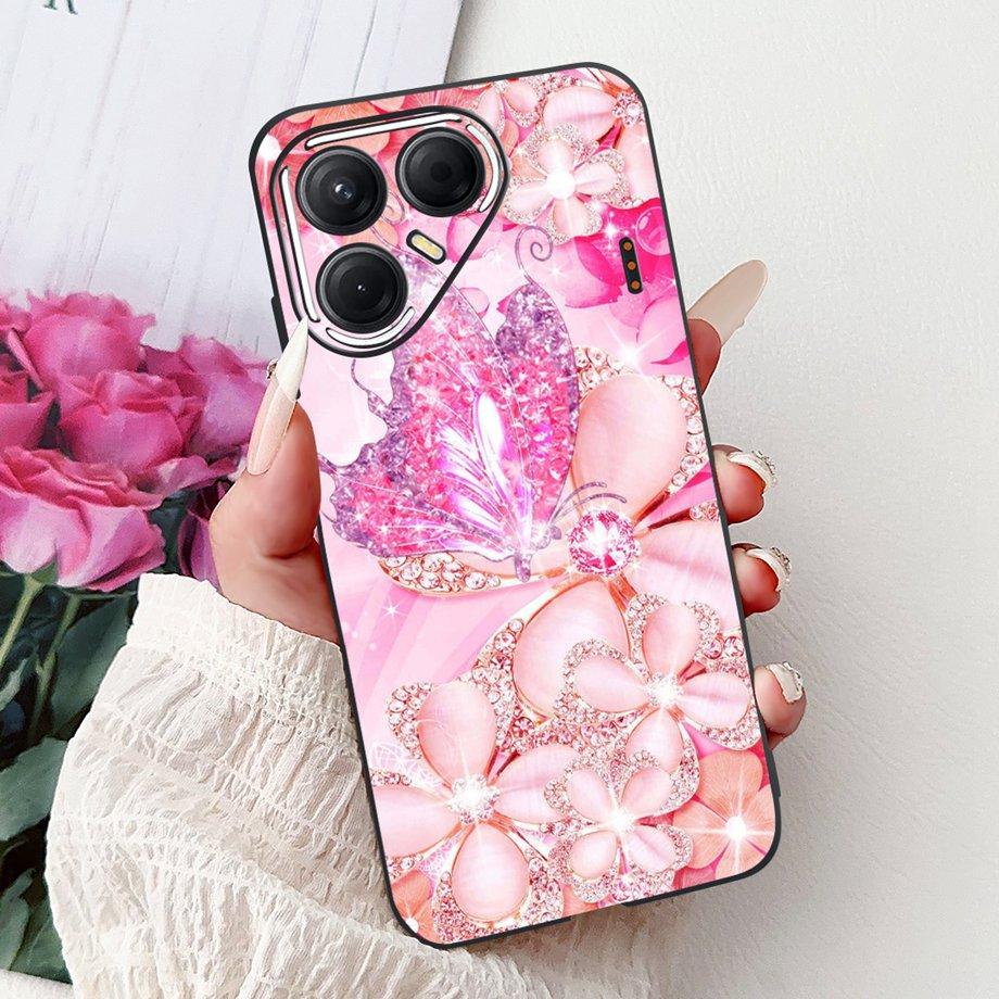 Black Silicone Cover For Tecno Pova 7 4G 5G / Pova 7 Pro Pova7 Ultra Neo Funda Cat Flower Dragon Design Bumper Soft Capa