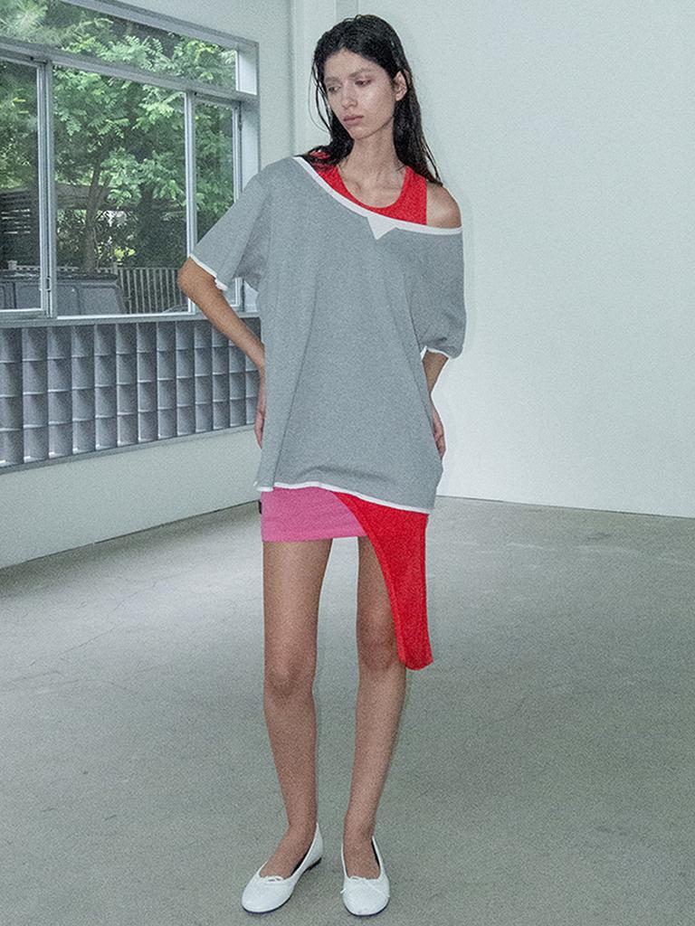 CERRIC V-Slit Layered Top _ Gray