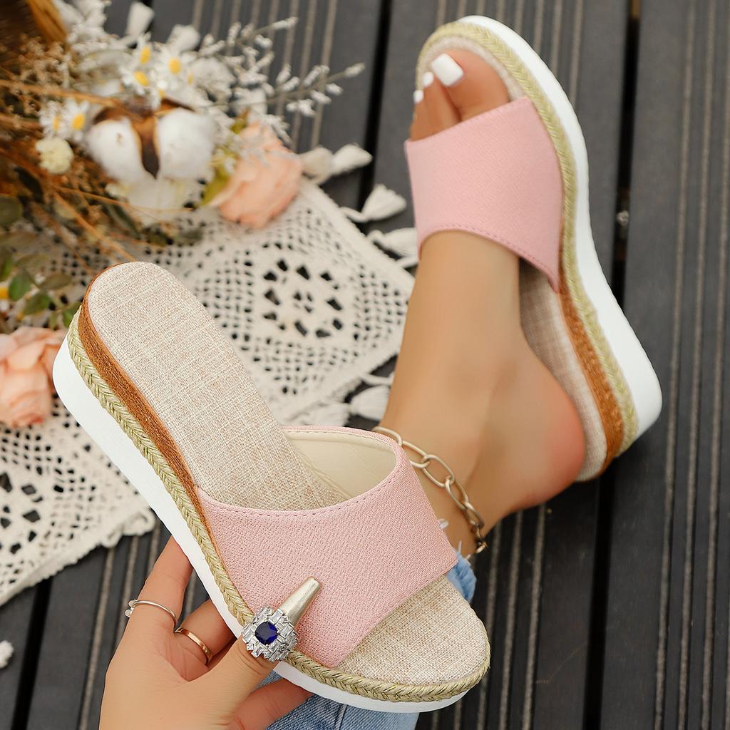 Summer Shoes for Women Rome Hemp Peep Toe Women Wedge Slippers Outdoor Comfort Slippers Casual Slides Women Platform Sandals