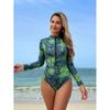 Costume da bagno intero stampato donna cerniera sportivo protezione solare asciugatura rapida