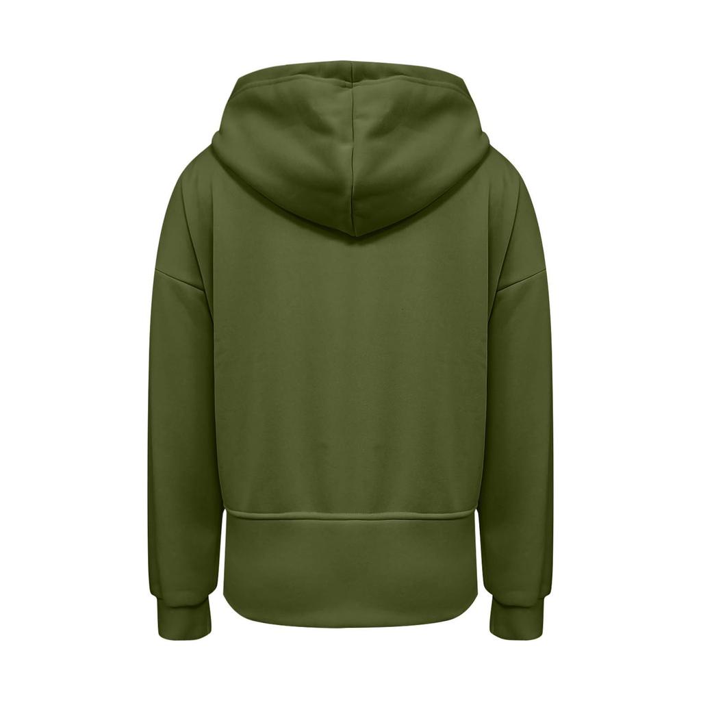 Women's Fashionable Solid Color Long Sleeved Hooded Sweatshirt With Loose Zipper Pocket Jacket