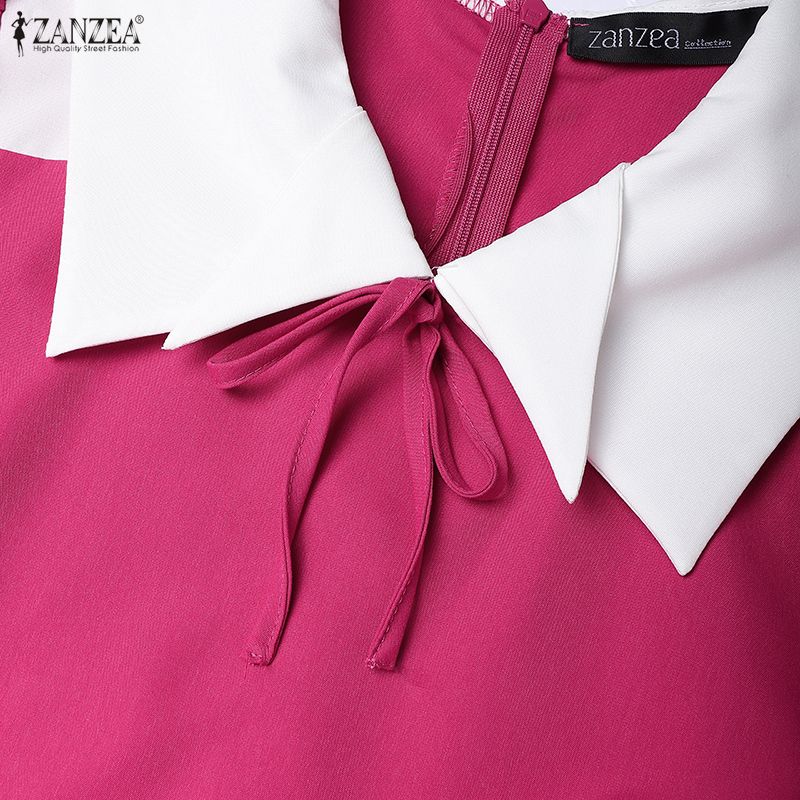 ZANZEA Women Casual Turn Down Collar Summer Short Sleeve Dress
