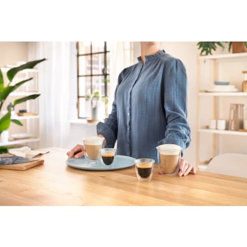 De'Longhi Double-Walled Glass DWG2S-060, Espresso/Dopio, 60ml Capacity, 2 Cups, Double Walled, Insulates Hot or Cold, Perfect for Latte Art, Covered B