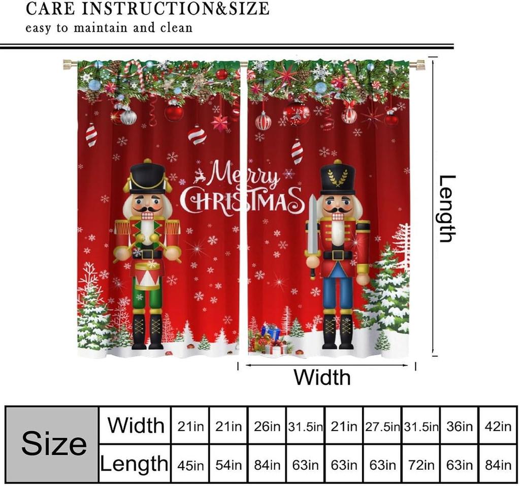 Kids Christmas Nutcracker Curtain Soldier Model Merry Xmas Window Treatments For Bedroom Living Room Snowflakes Winter Reddrapes