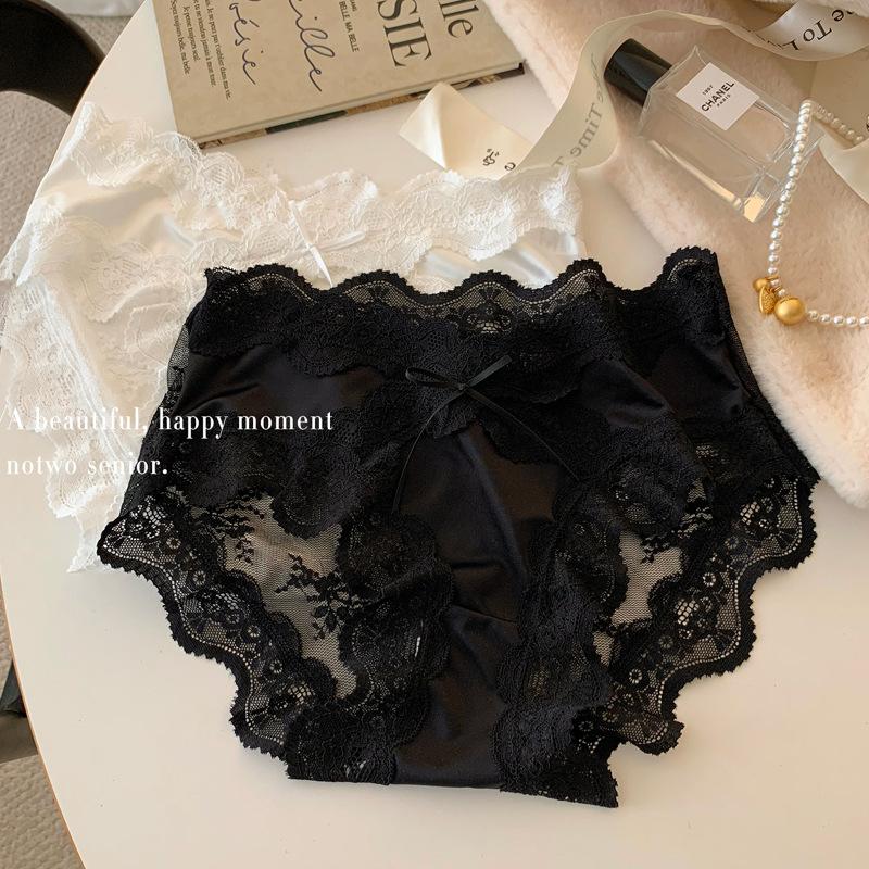 Девушка Весна Лето Сексуальное Кружево Сатин Чистое Желание Ветер Заниженная Талия Трусики Треугольники M чёрный